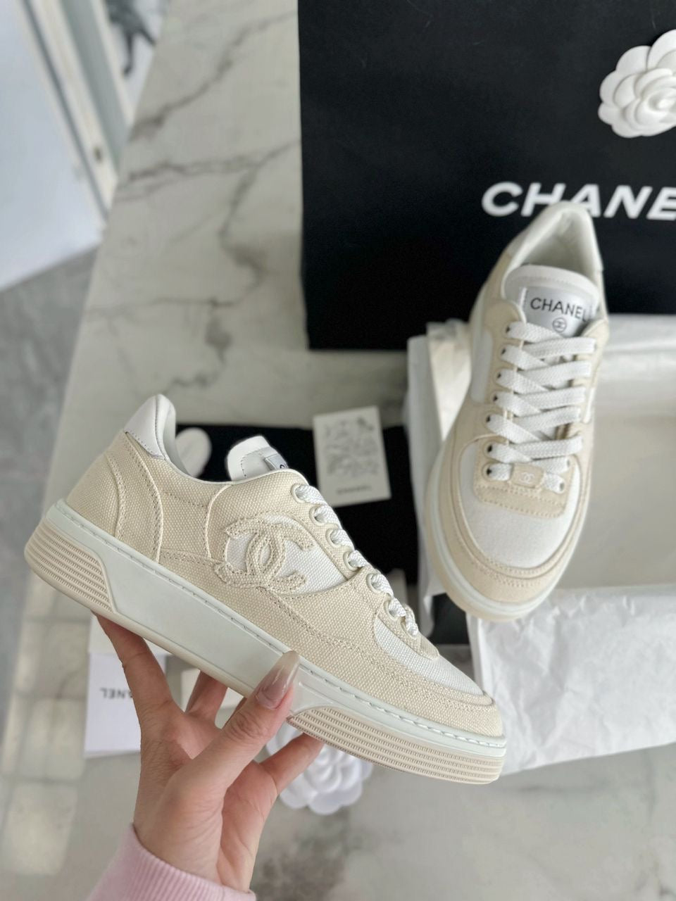 Cream/White Trainers